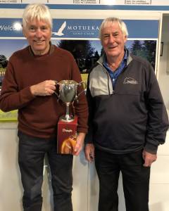 Winner of the 2024 John Haig Trophy Pete Tudberry, with winner of the Haig Flight, Peter Johnson. Absent: Grant Thorn winner of the Haig Plate